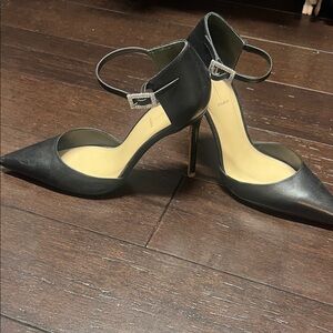 Black Suede Studio Addison D’orsay leather ankle Strap Heels
